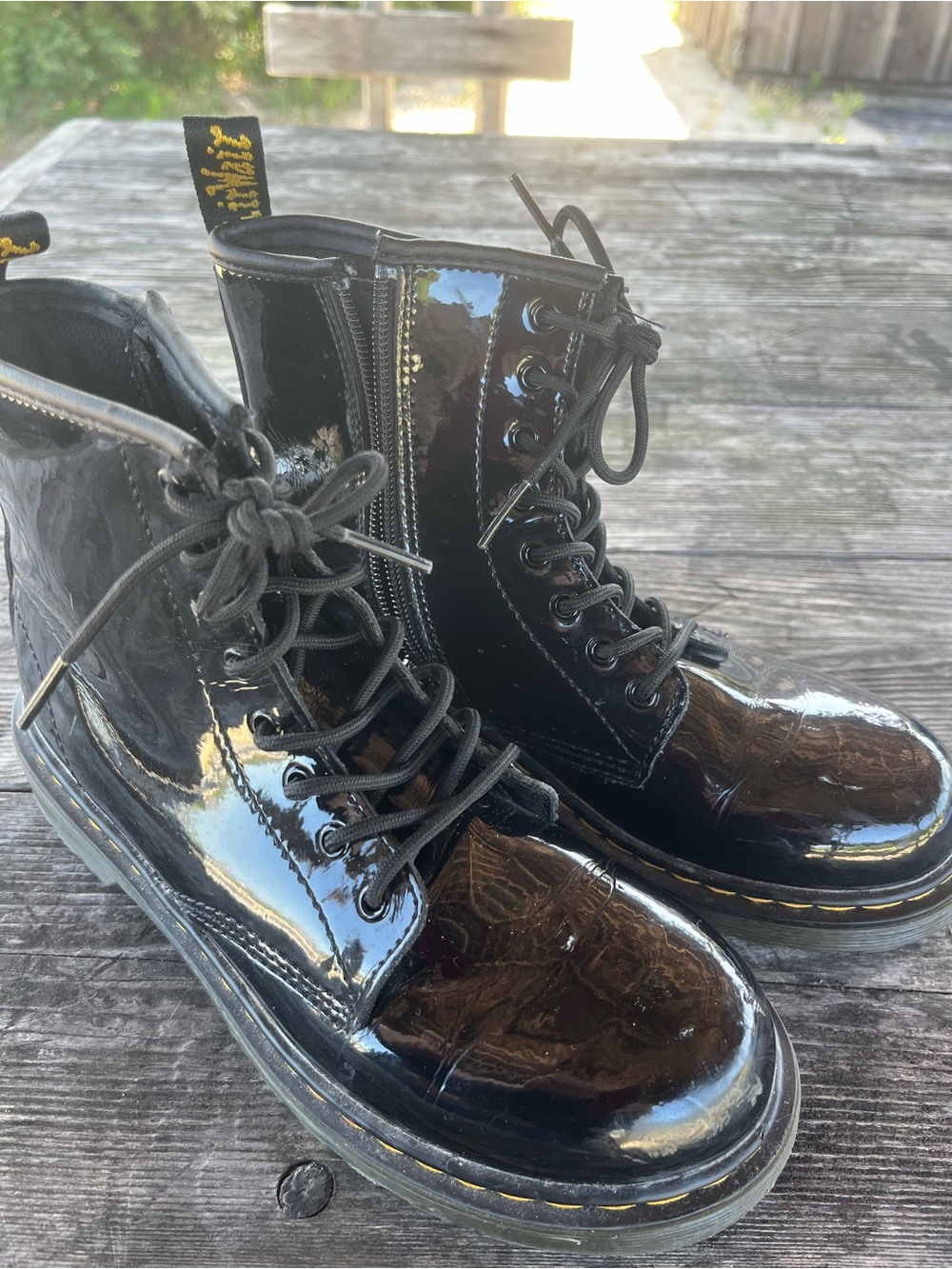 Doc martens Black Patent Lace-Up Combat Boots great condition sz 4